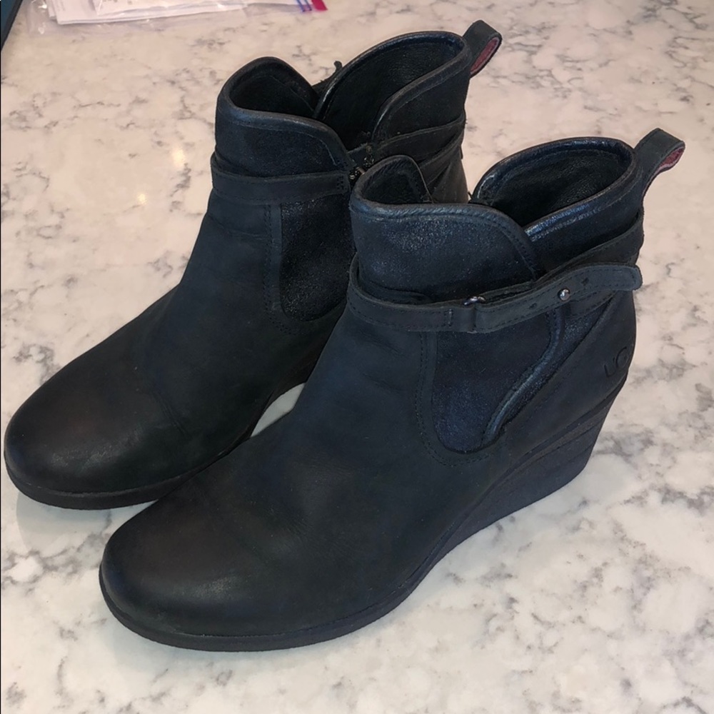 UGG Emalie black waterproof wedge ankle boot six 7